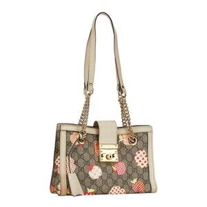Gucci Tan Bag Black Leather Shoulder Padlock Chain Heart Beige Apple GG